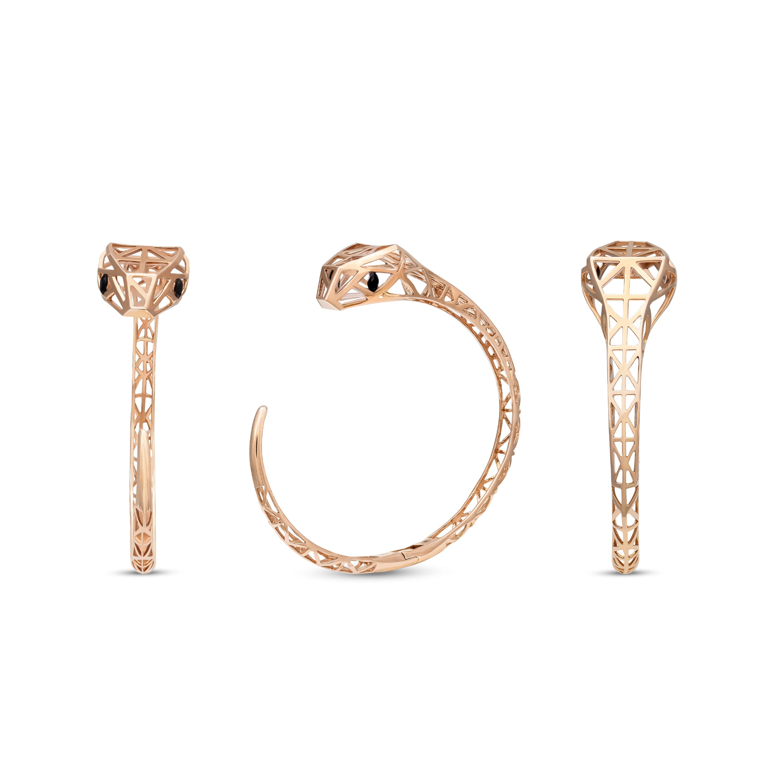 Snake Shape Bracelet in 18k Rose Gold with Black Onyx Stone